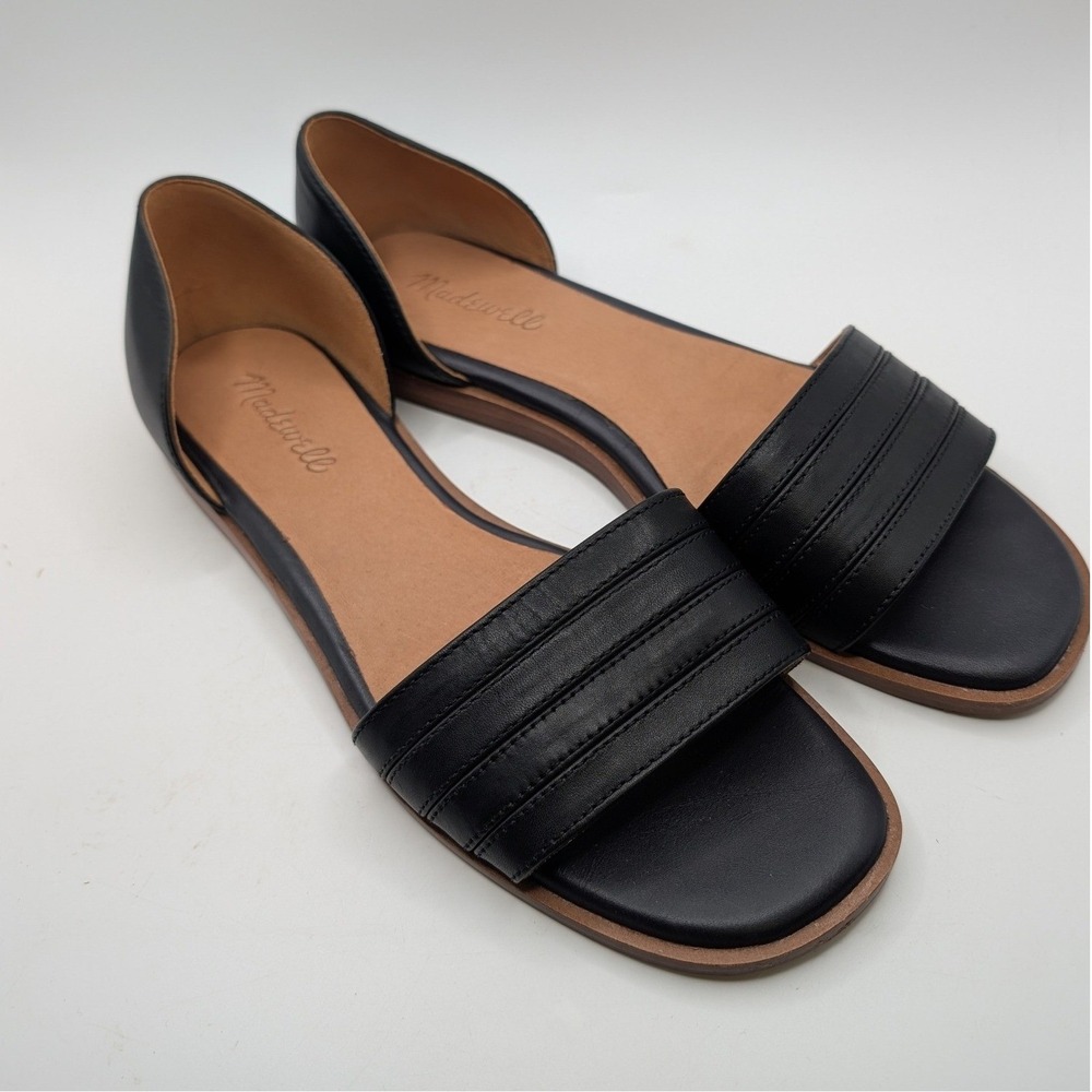 Madewell The Nelda D'Orsay Sandal Black Leather Flat Slide Women 9.5 Cloud Beach